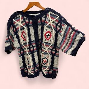Vintage 80’s-90’s Belle Pointe button collar cardigan criss cross beaded sweater